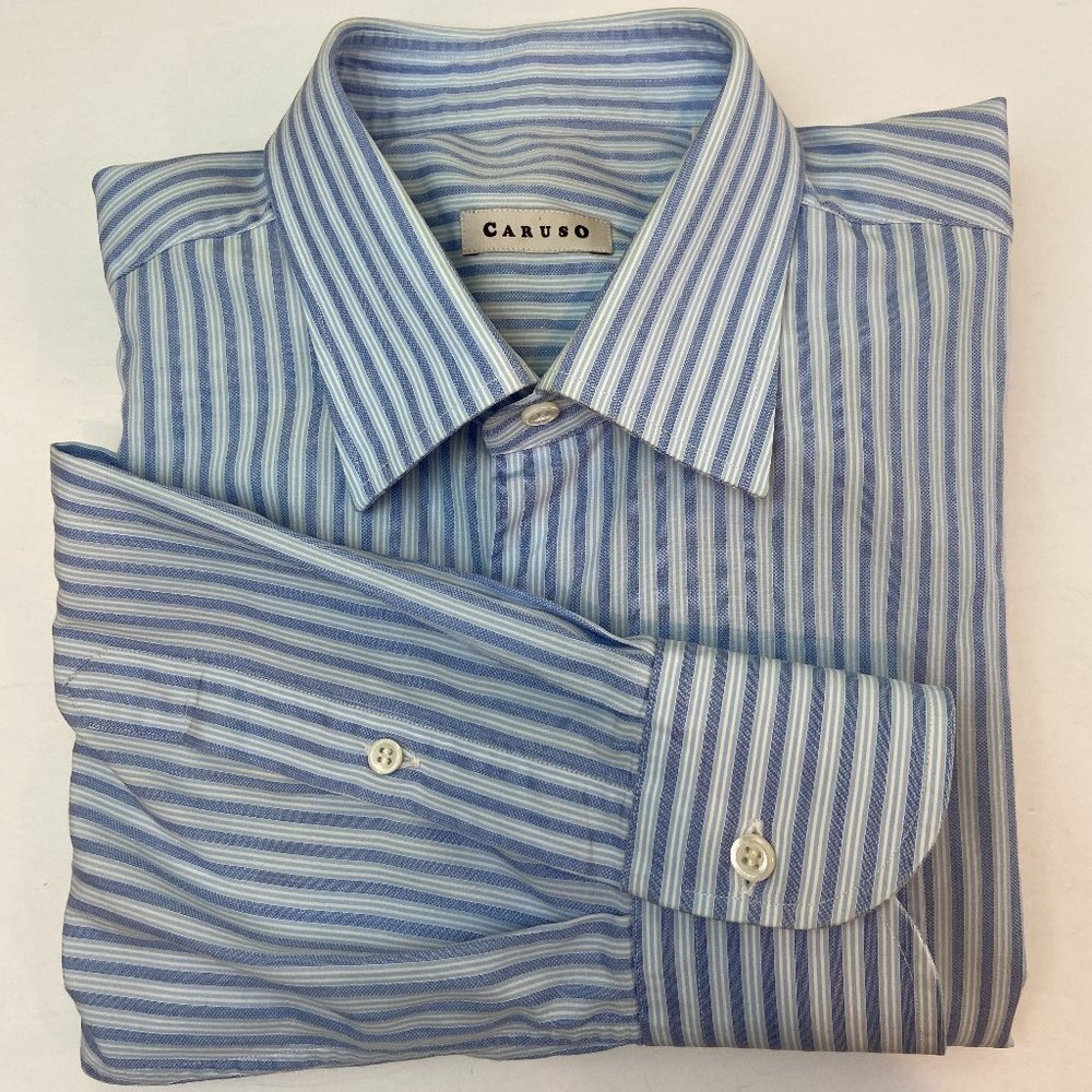 Caruso Shirt size 16 / 41 fitted Stripped Made in Italy